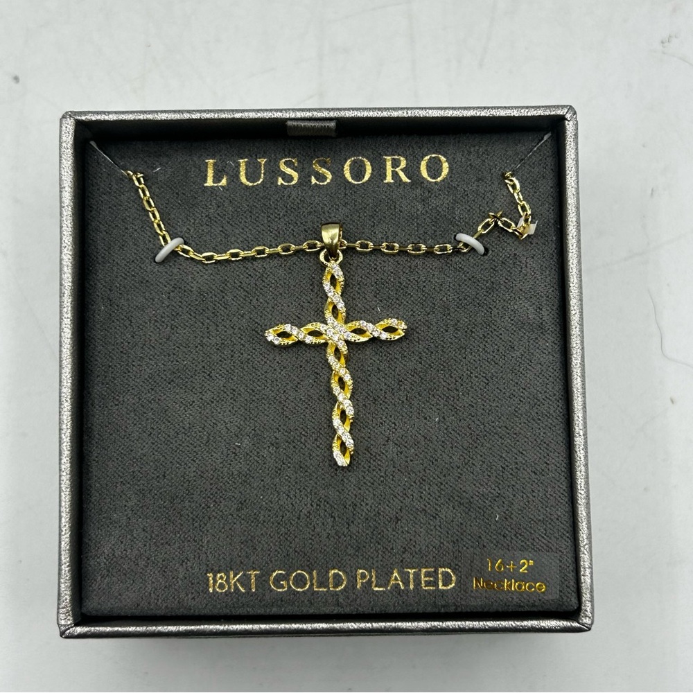 Lussoro 18KT Gold Plated Cross Necklace 16”